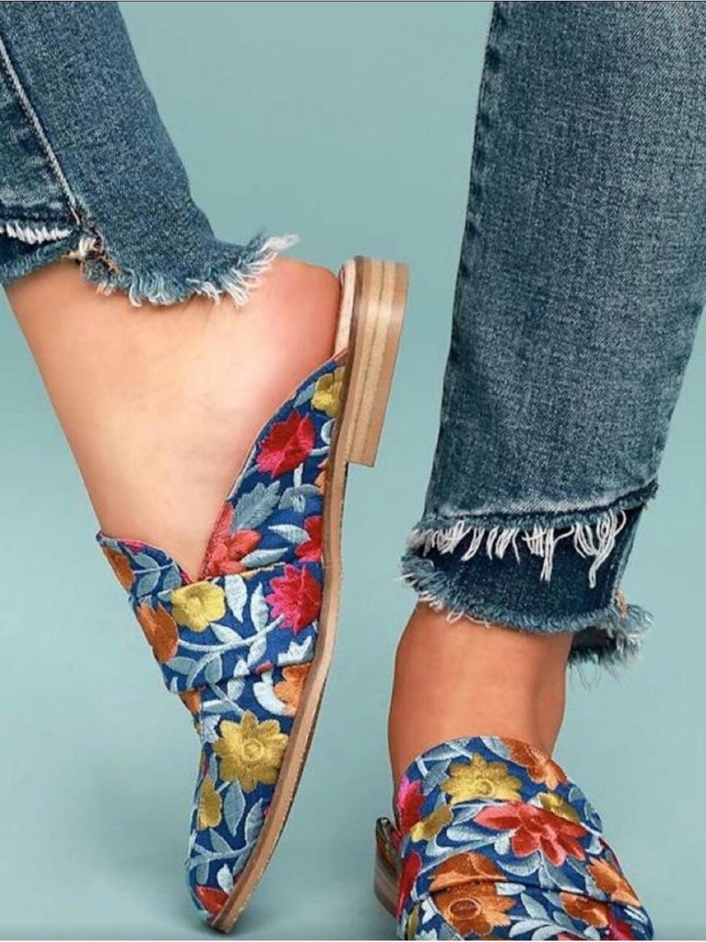 Free People At Ease Embroidered Floral Slip-On Loafer Mules Size 40 US 9.5